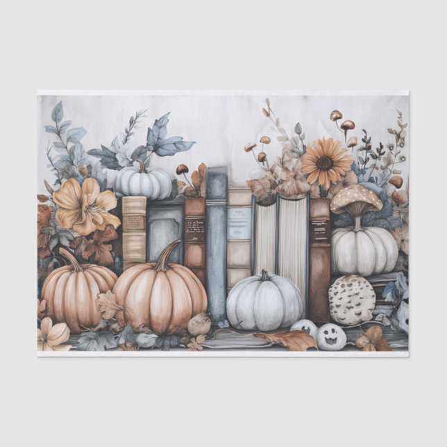 Papier Mousseline Citrouille d'automne et fleurs automne Découpage (Recto)