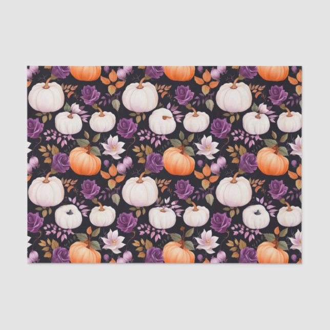 Papier Mousseline Citrouille d'automne et fleurs automne Découpage (Recto)