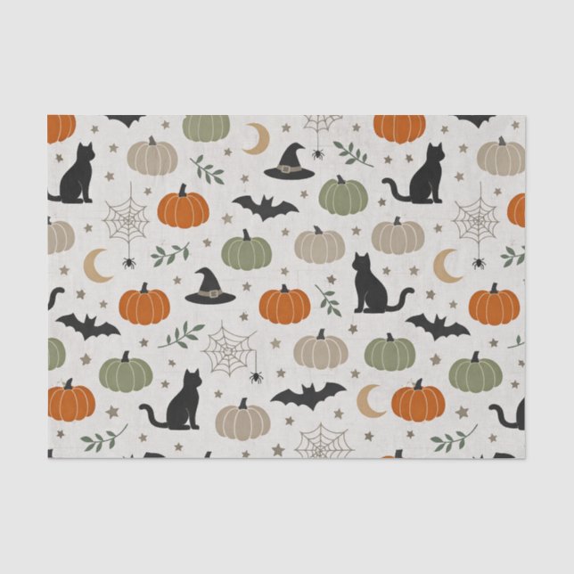 Papier Mousseline Citrouille de chat minimaliste Halloween (Recto)
