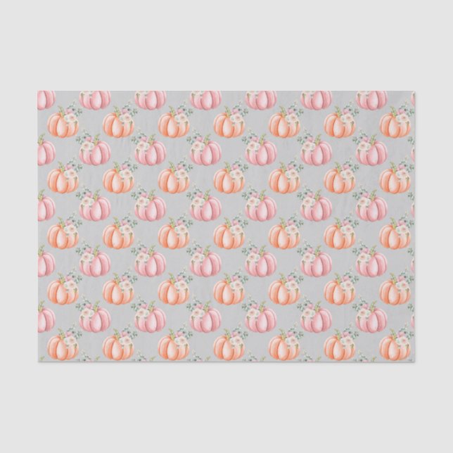 Papier Mousseline Citrouille floral mou rose et gris orange (Recto)