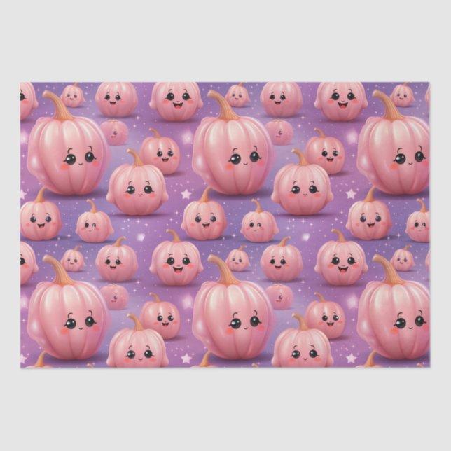 Papier Mousseline Citrouille rose mignon enfants motif halloween (Recto)