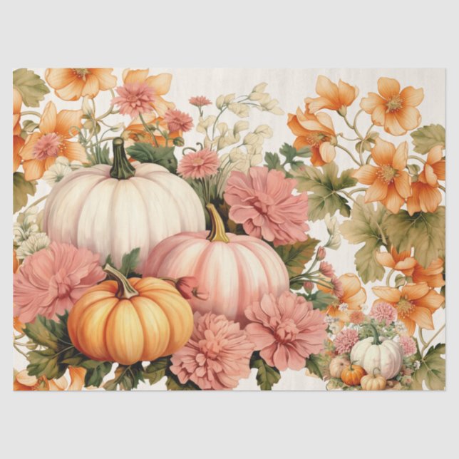 Papier Mousseline Citrouilles d'aquarelle et découpage de feuillage  (Recto)