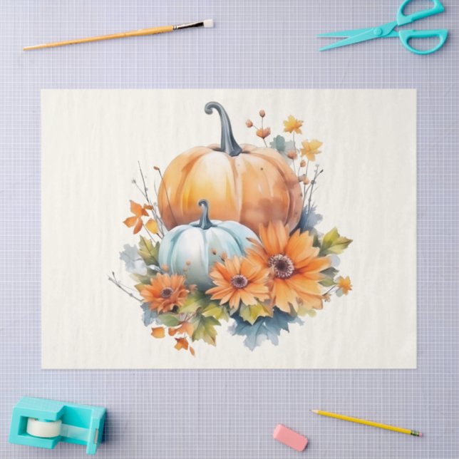 Papier Mousseline Citrouilles d'automne avec Fleurs et Foliage (Artisanat)