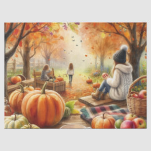 Papier Mousseline Citrouilles d'automne Feuilles et Enfants