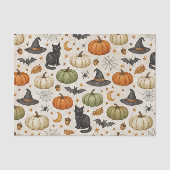 Papier Mousseline Citrouilles de chat noir d'Halloween (Recto)