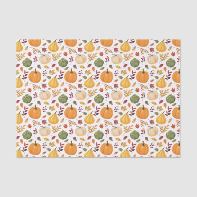 Papier Mousseline Citrouilles de récolte et Motif de feuilles d'auto (Recto)