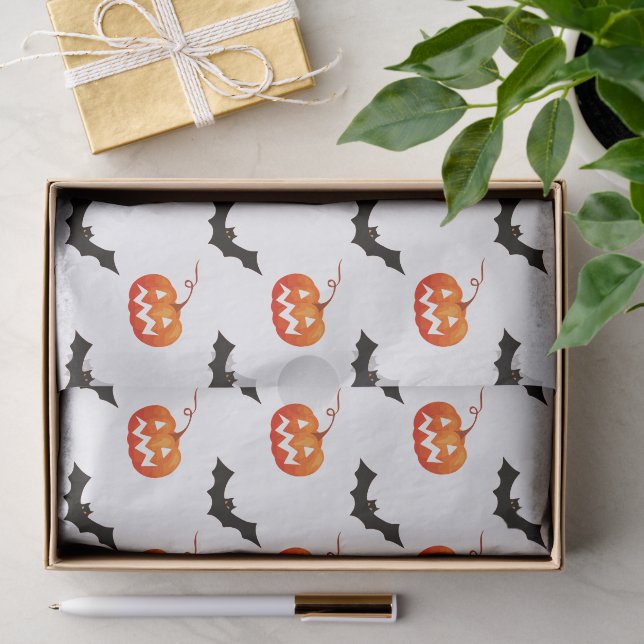 Papier Mousseline Citrouilles et chauves-souris d'Halloween, Trou ou (Cadeau)