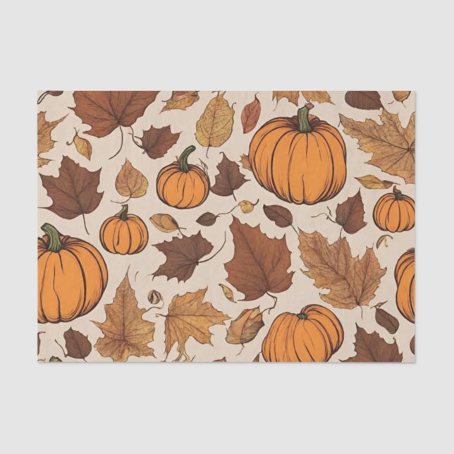 Papier Mousseline Citrouilles orange et feuilles d'automne (Recto)