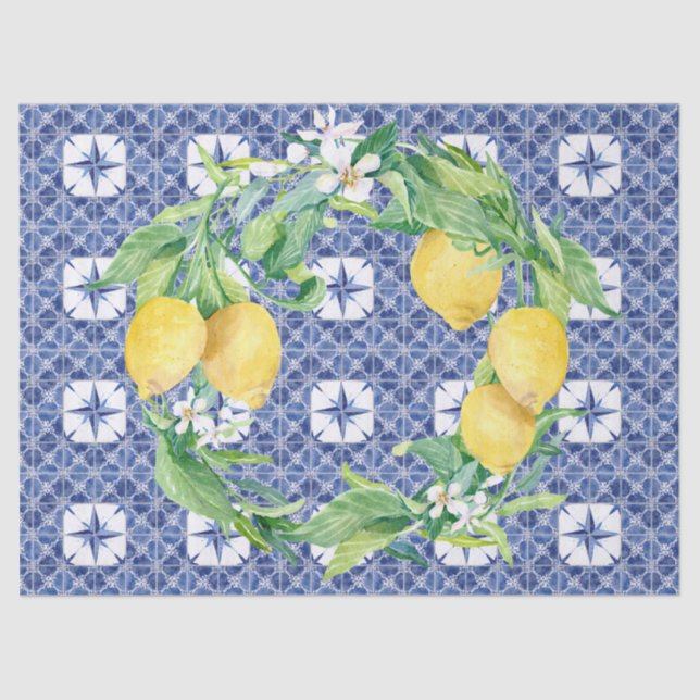 Papier Mousseline Citrus citron Filière Ferme Marine Bleu n Blanc (Recto)