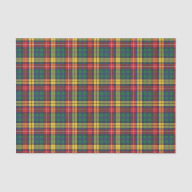 Papier Mousseline Clan Plaid Buchanan jaune rouge vert Tartan (Recto)