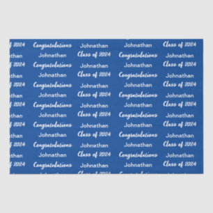 Papier Mousseline Classe de 2024 Blue White Félicitations Grad Name