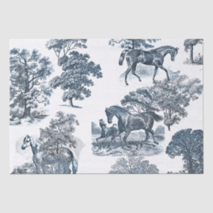 Papier Mousseline Classé Elegant Rustic Blue Horses Country Toile