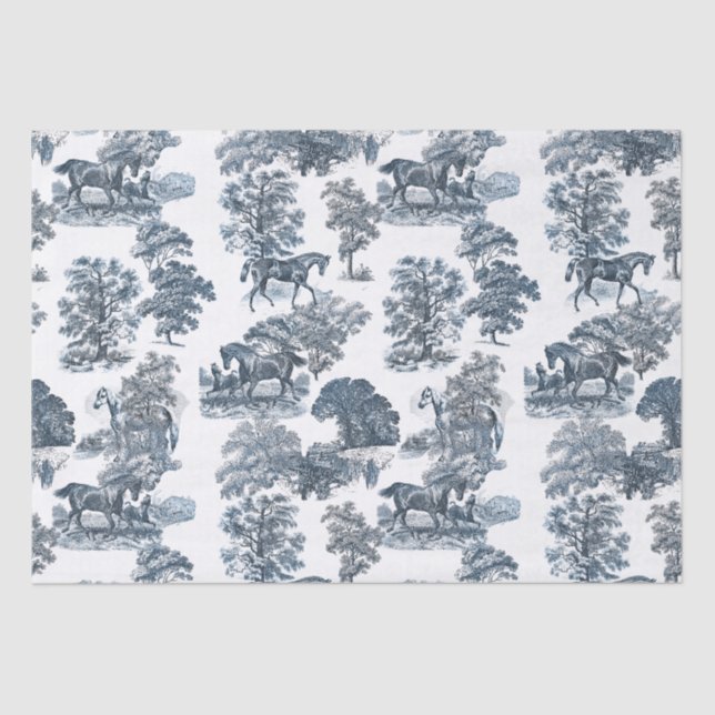 Papier Mousseline Classé Elegant Rustic Blue Horses Country Toile (Recto)