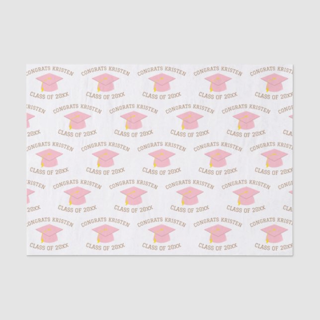 Papier Mousseline Classe personnalisée de 20xx Pink Graduation Cap c (Recto)