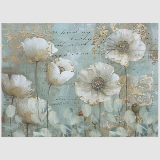 Papier Mousseline Classic Country Pies blanches chic et Eucalyptus (Recto)