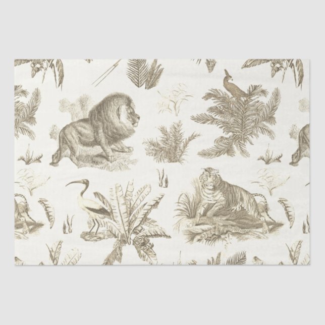 Papier Mousseline Classic Elegant Lion Tiger Toile Beige (Recto)