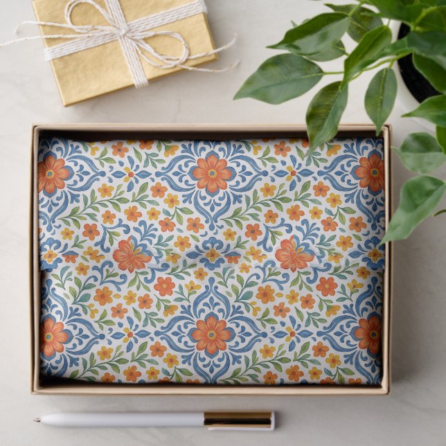 Papier Mousseline Classic Ethnic Méditerranéen Floral Art Motif (Cadeau)