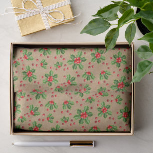 Papier Mousseline Classic Holiday Green Holly Red Berries