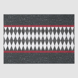 Papier Mousseline Classic noir blanc rouge arlequin Jacquard diamant