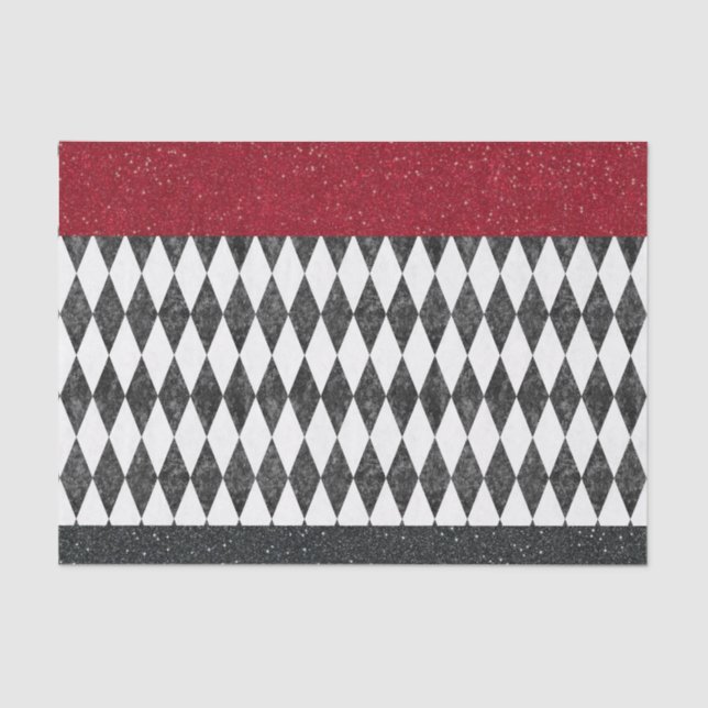 Papier Mousseline Classic noir blanc rouge arlequin Jacquard diamant (Recto)