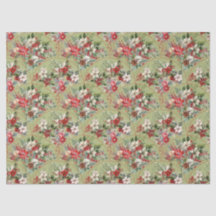Classic Poinsettia & Berry Holiday Tissue Paper