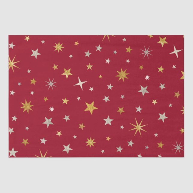 Papier Mousseline Classy Chic Elegant Or Argent Rouge Star de Noël (Recto)