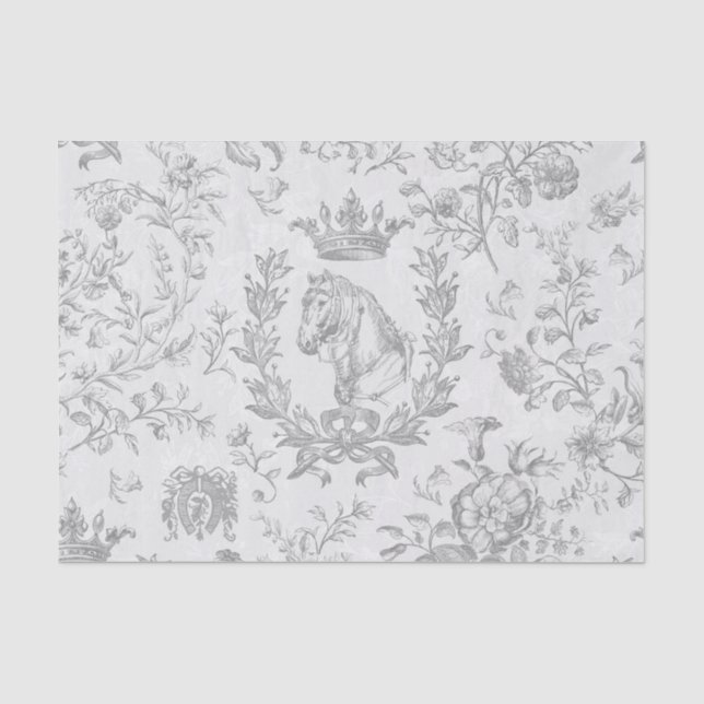 Papier Mousseline Classy Elegant Français Bleu Equestre Toile Floral (Recto)