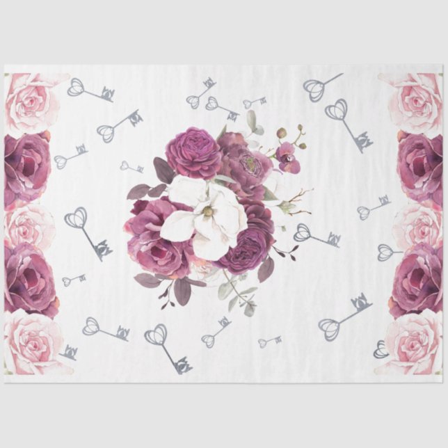 Papier Mousseline Clés d'argent et papier papier Mariage floral (Recto)