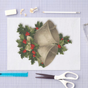 Papier Mousseline Clochettes de Noël en argent Antique musique victo