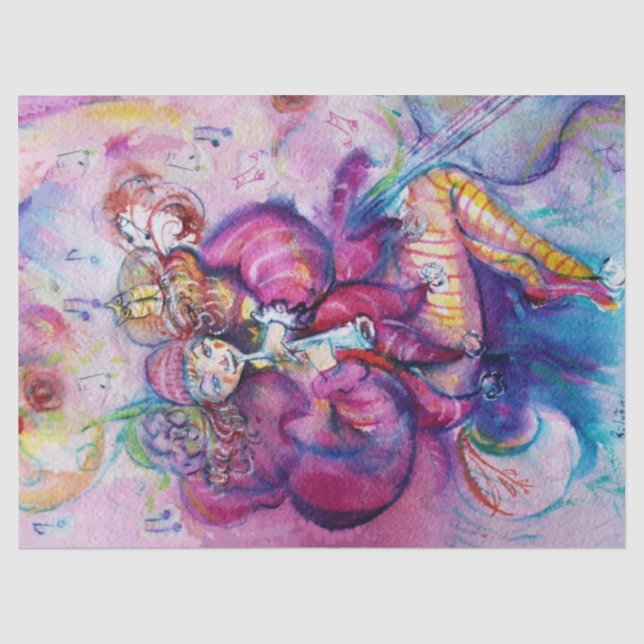 PAPIER MOUSSELINE CLOWN ROSE MUSICAL AVEC HIBOU (Recto)