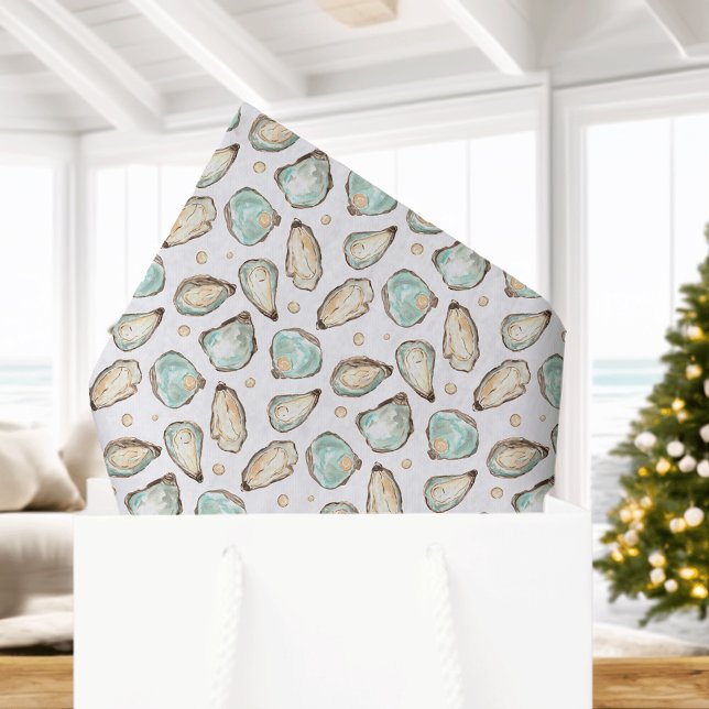 Papier Mousseline Coastal Watercolor Oyster & Pearl Pattern (Créateur téléchargé)
