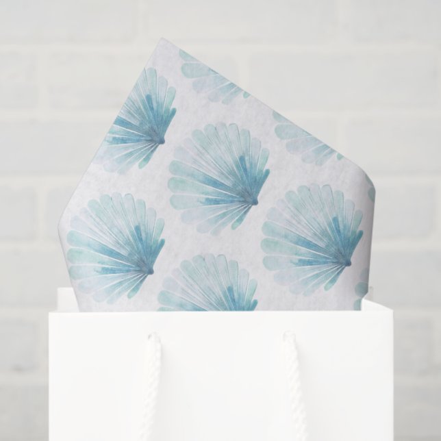 Papier Mousseline Coastère Aqua Scallop Seashell (Sac cadeau)