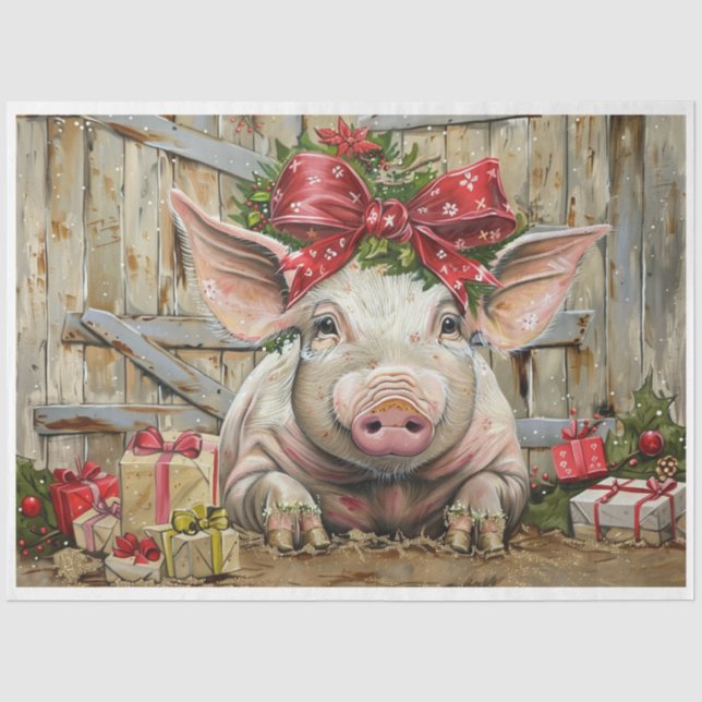 Papier Mousseline Cochon de Noël agricole (Recto)