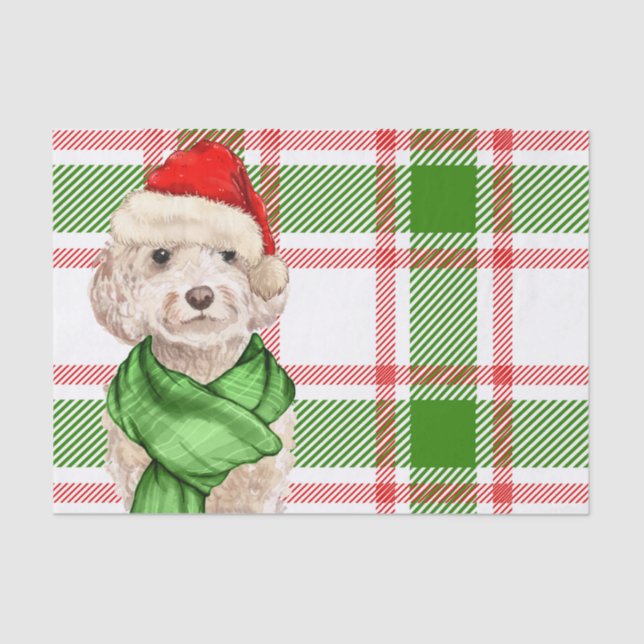 Papier Mousseline Cockapo rouge et vert plaid chien de Noël (Recto)