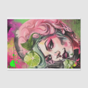 Papier Mousseline Cocktail Cuties - Pink Mojito Graffiti Decoupage