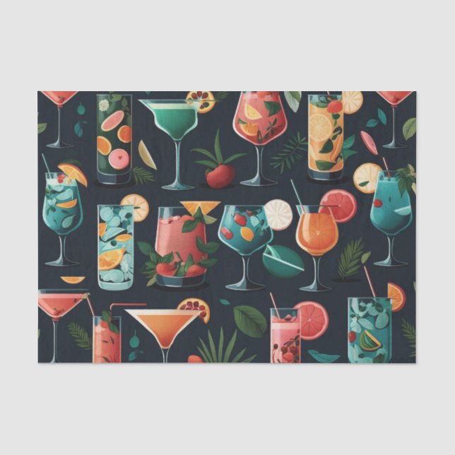 Papier Mousseline Cocktails motif. Boissons alcoolisées (Recto)