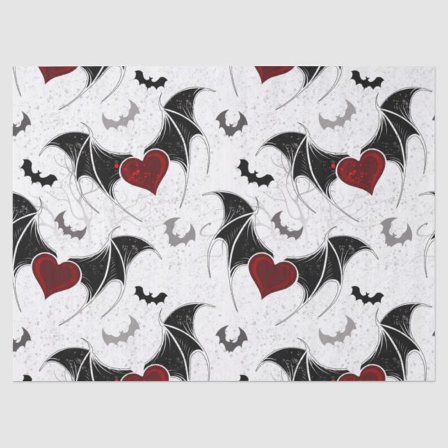 Papier Mousseline Coeur d'Halloween avec ailes de chauve-souris noir (Recto)