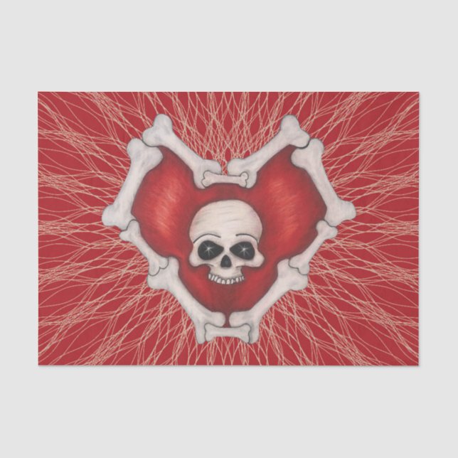 Papier Mousseline Coeur rouge gothique des os Lignes spirales crâne  (Recto)