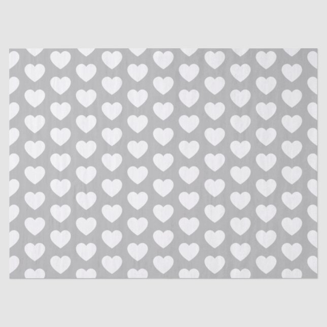 Papier Mousseline Coeurs, blanc sur papier de tissus gris (Recto)