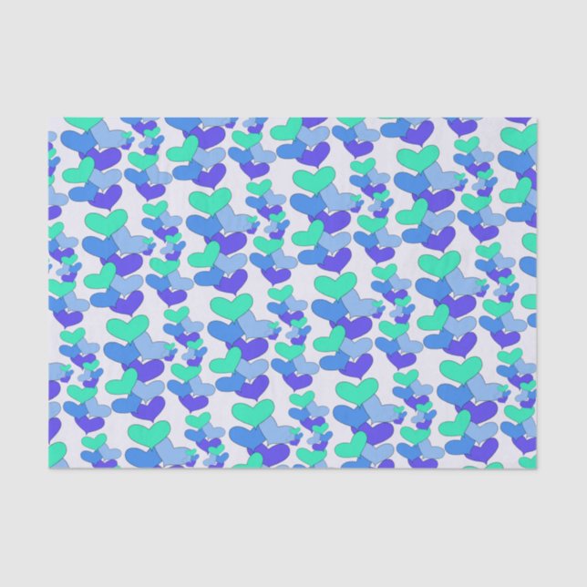Papier Mousseline Coeurs bleu violet vert (Recto)