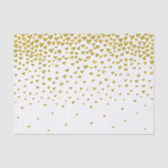 Papier Mousseline Coeurs Confetti Or (Recto)