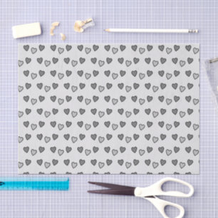Papier Mousseline Coeurs d'amour cadeau pâle et gris foncé
