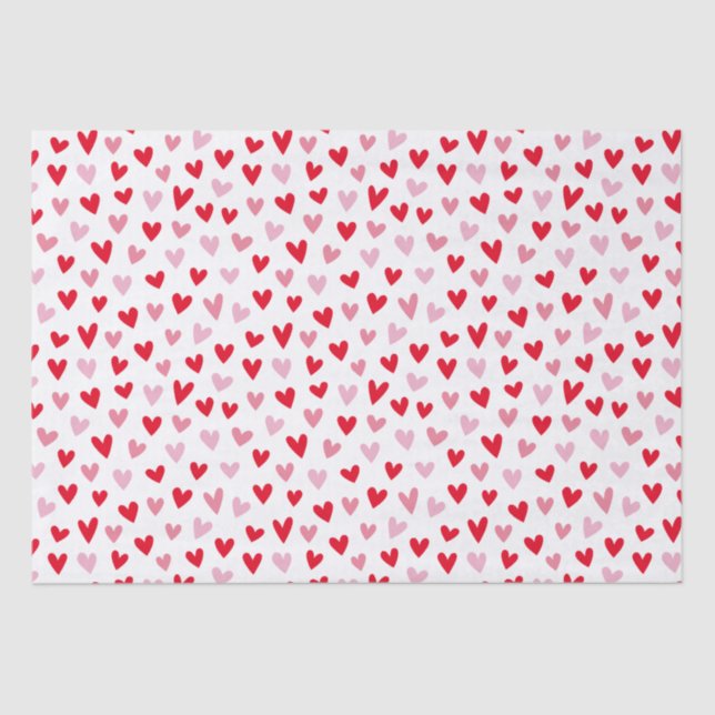 Papier Mousseline Coeurs d'amour mignons rose et rouge Valentine (Recto)