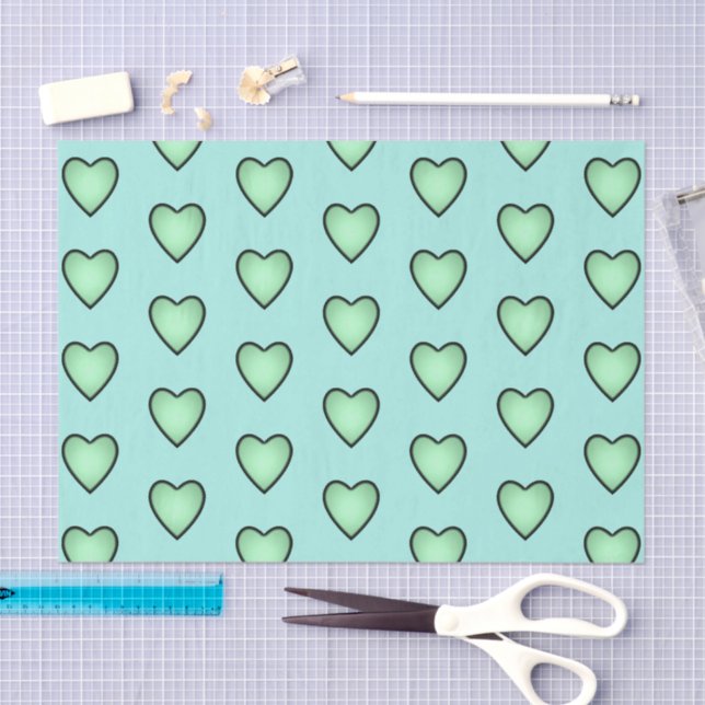 Papier Mousseline Coeurs d'amour vert motif (Artisanat)