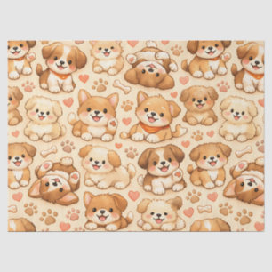 Papier Mousseline Cœurs de chiots mignons motif aquarelle (2)