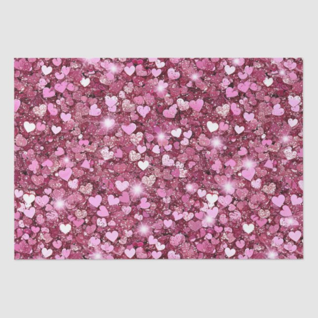 Papier Mousseline Coeurs de Parties scintillant rose (Recto)