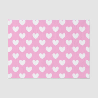 Papier Mousseline Coeurs de polka blanc sur Cotton Candy rose