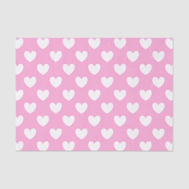 Papier Mousseline Coeurs de polka blanc sur Cotton Candy rose (Recto)