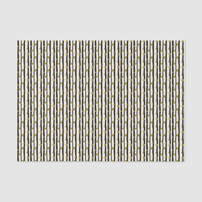 Papier Mousseline Coeurs d'or et rayures noires (Recto)