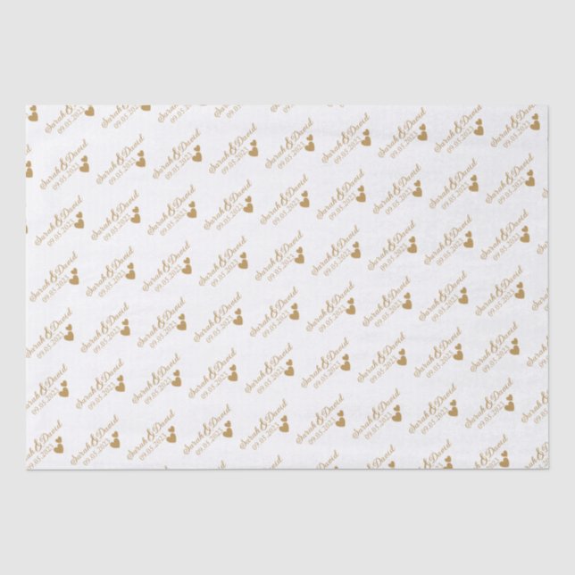 Papier Mousseline Coeurs d'or Mariage personnalisés (Recto)
